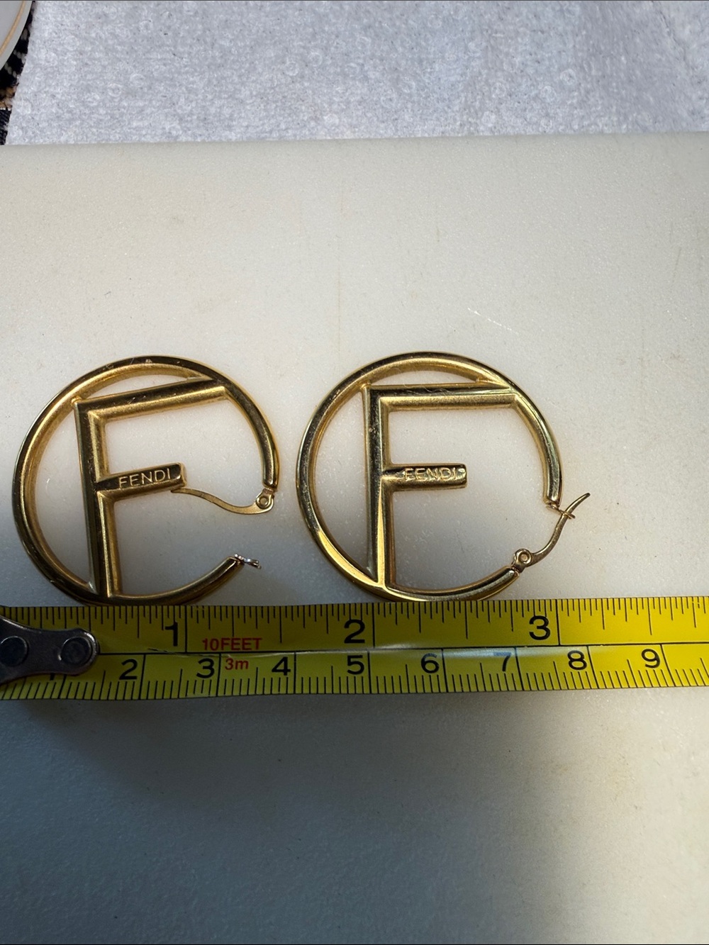 Fendi-ish Gold Logo Hoop Earrings